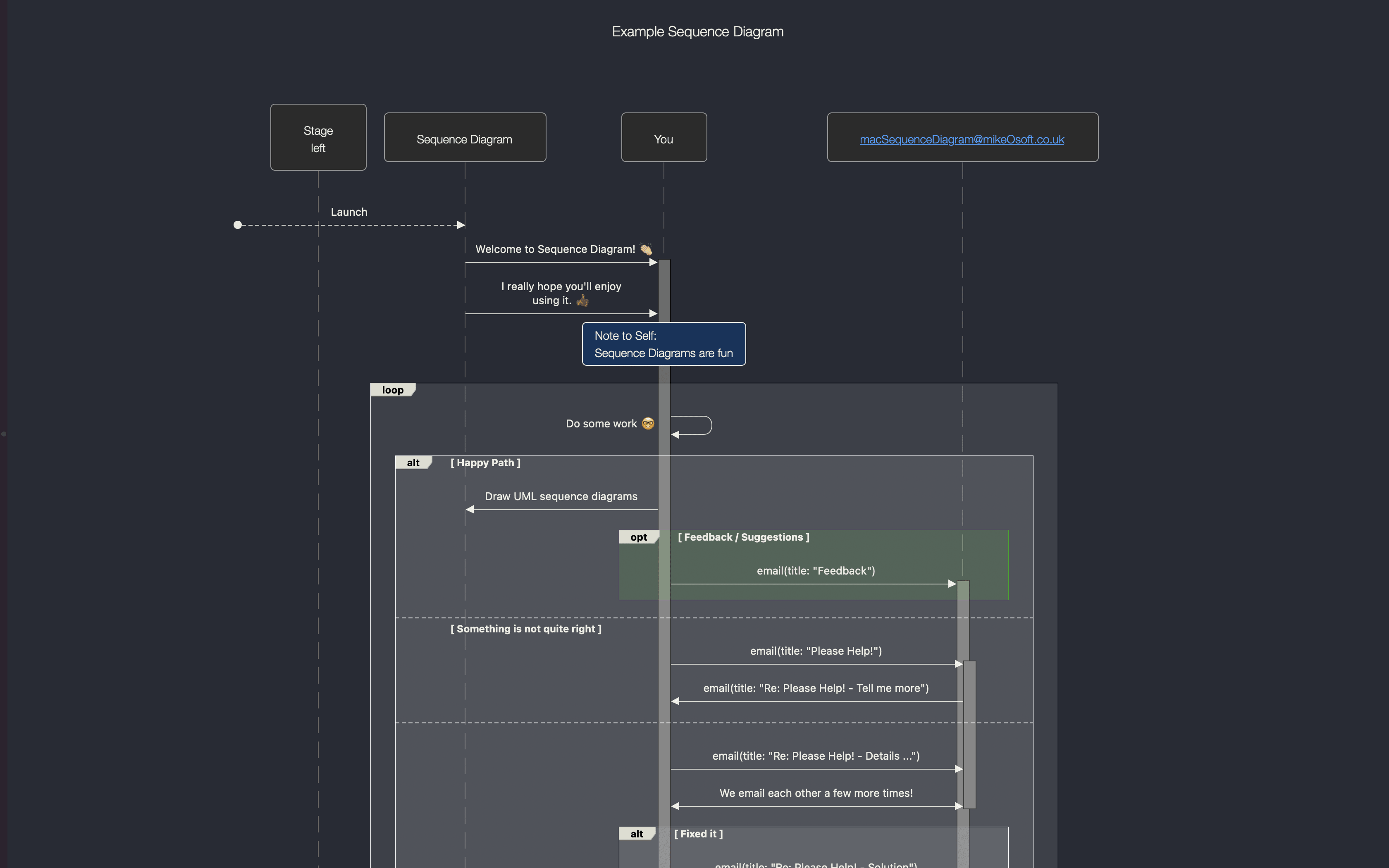 Sequence Diagram in dark mode